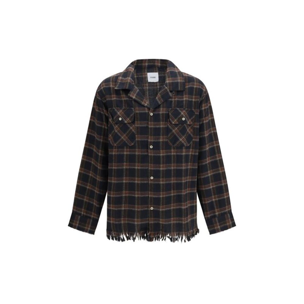 Found Men Raw-Cut Fringe Plaid Shirt